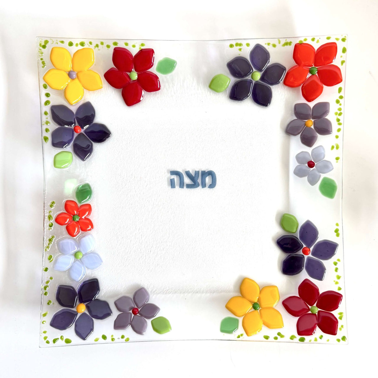 Shevi B Glass Creations - Handmade Fused Glass Floral Matzah Tray - ModernTribe