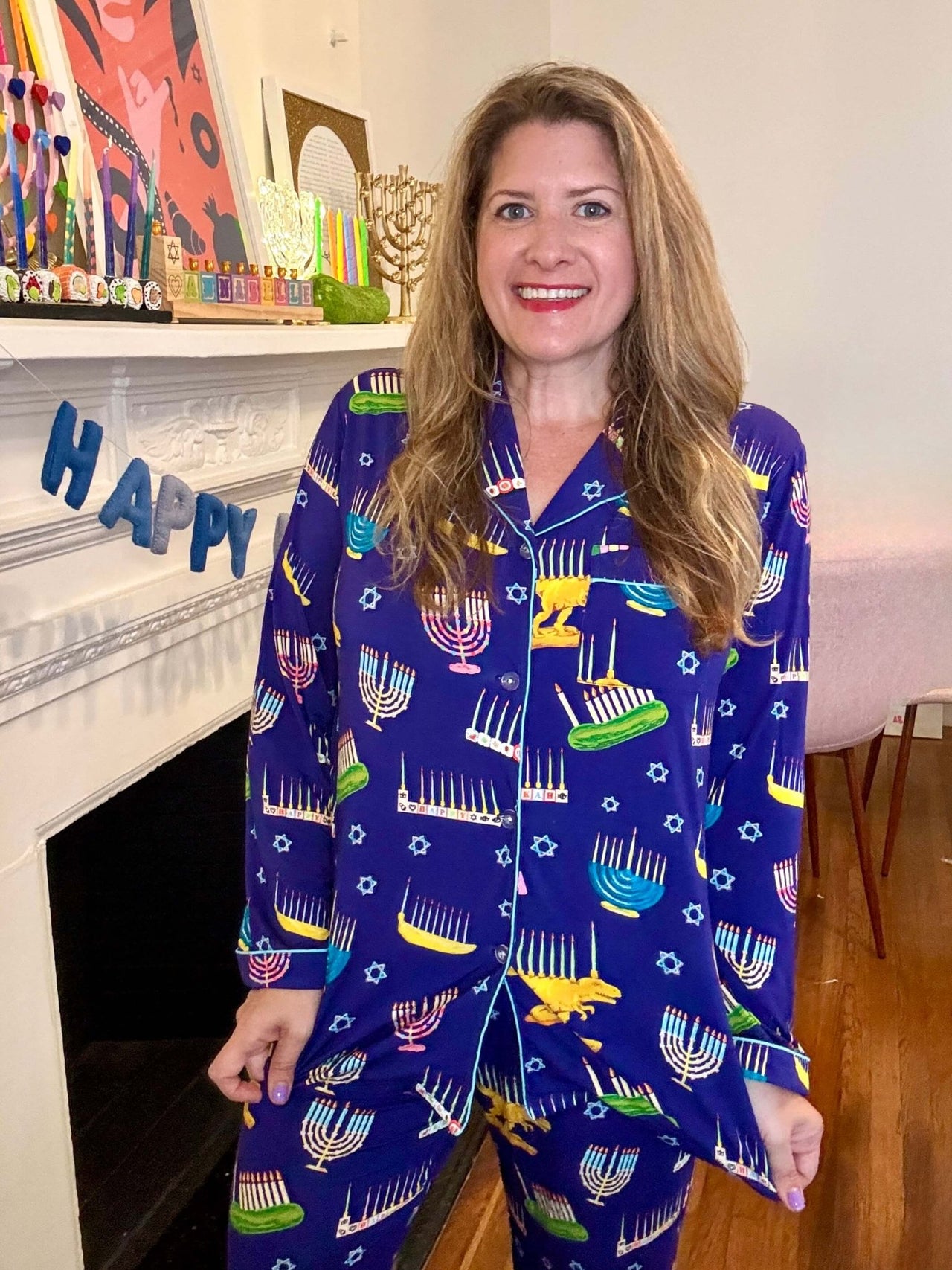 Amy Kritzer Becker - Hanukkah Many Menorahs Bamboo Adult Pajamas - (Unisex Sizes S - 4XL) - ModernTribe