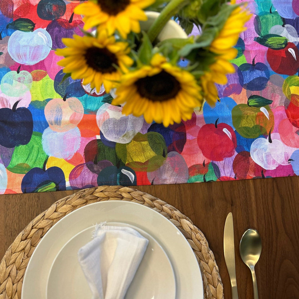Arielle Zorger Designs - Rosh Hashanah Rainbow Apples Table Runner - ModernTribe