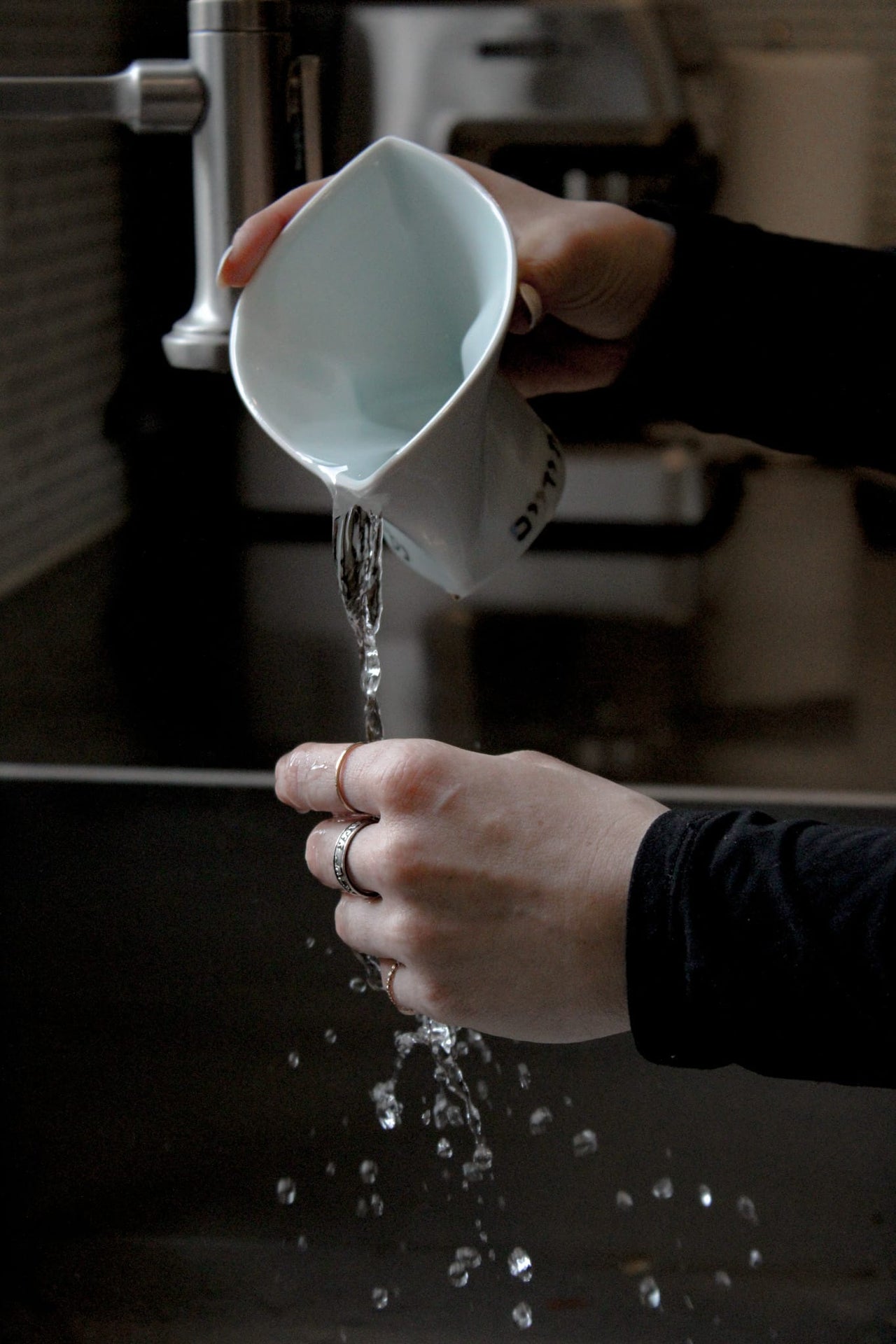 Green Judaica - Handmade Soft Blue Porcelain and Platinum Washing Cup - ModernTribe