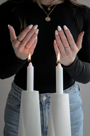 Green Judaica - Handmade Tall Soft Blue Porcelain Shabbat Candlesticks Set - ModernTribe