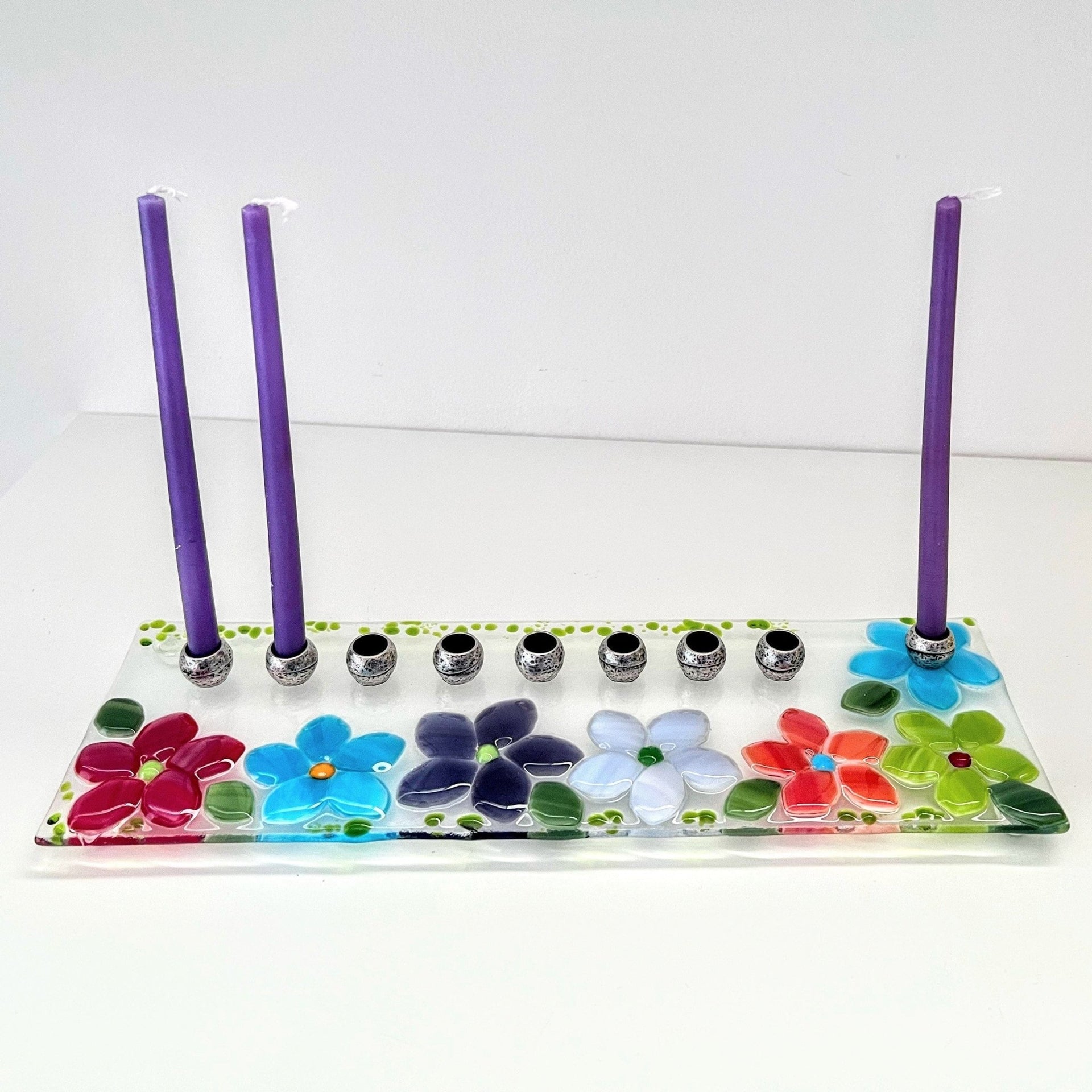 Shevi B Glass Creations - Floral Fused Glass Menorah - ModernTribe