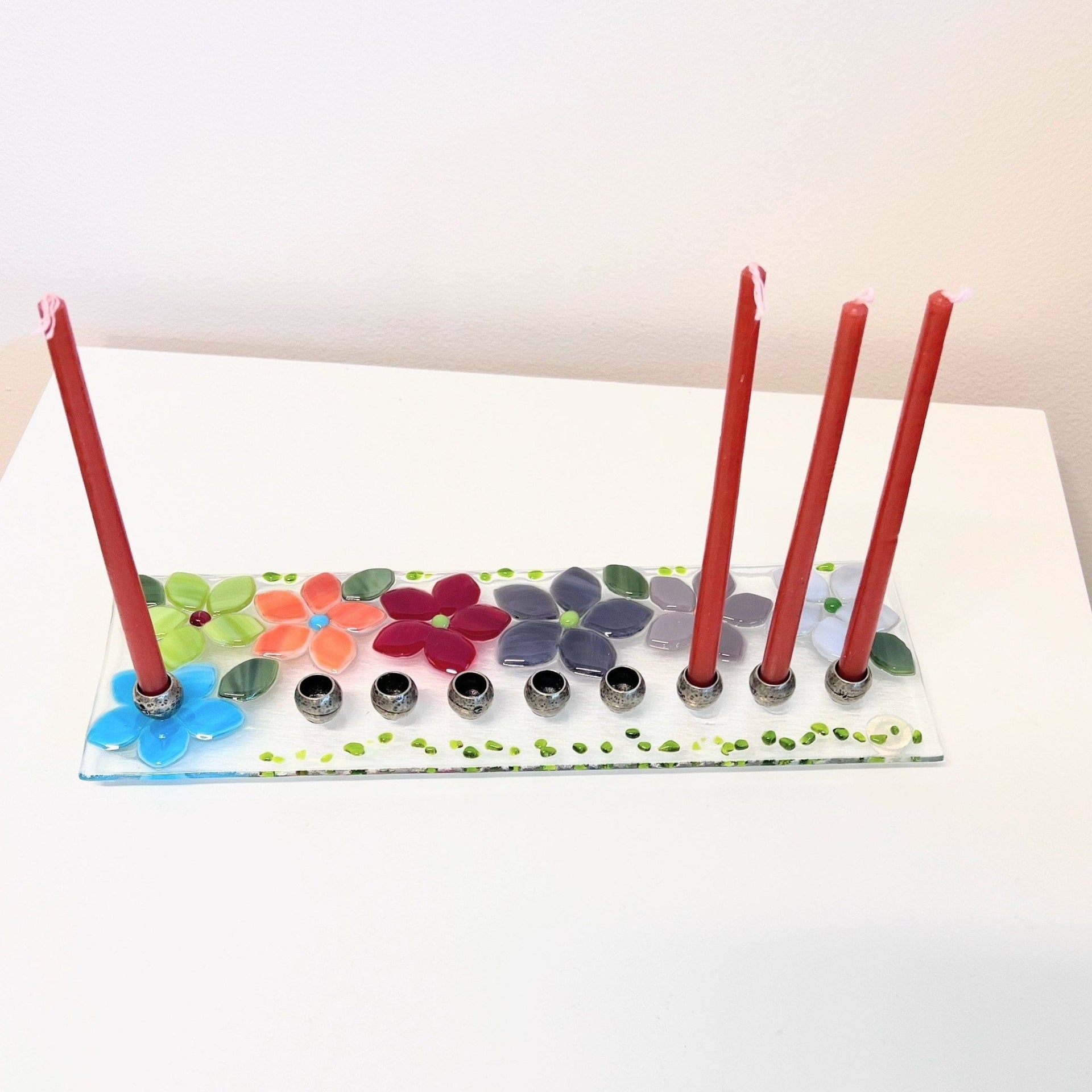 Shevi B Glass Creations - Floral Fused Glass Menorah - ModernTribe