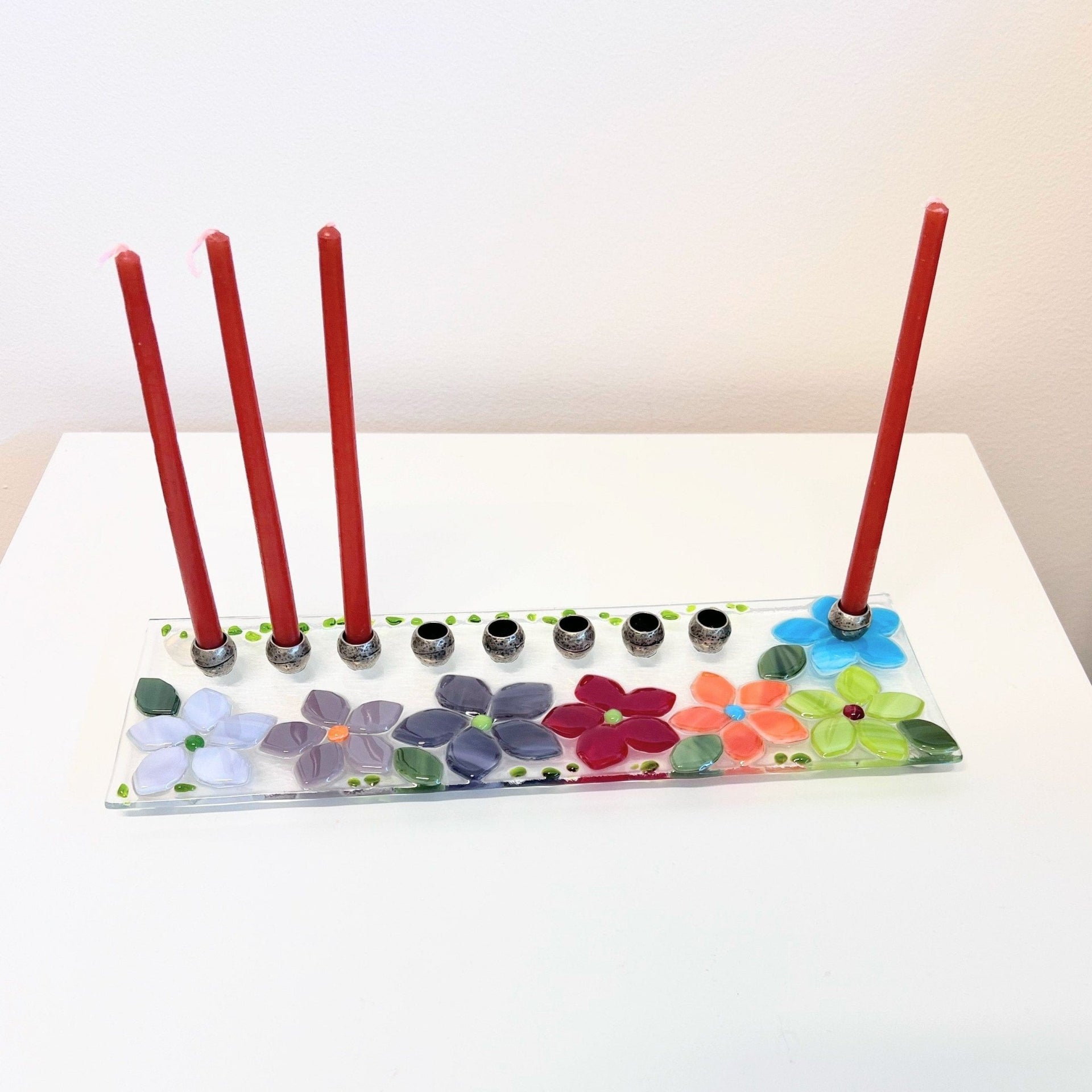 Shevi B Glass Creations - Floral Fused Glass Menorah - ModernTribe