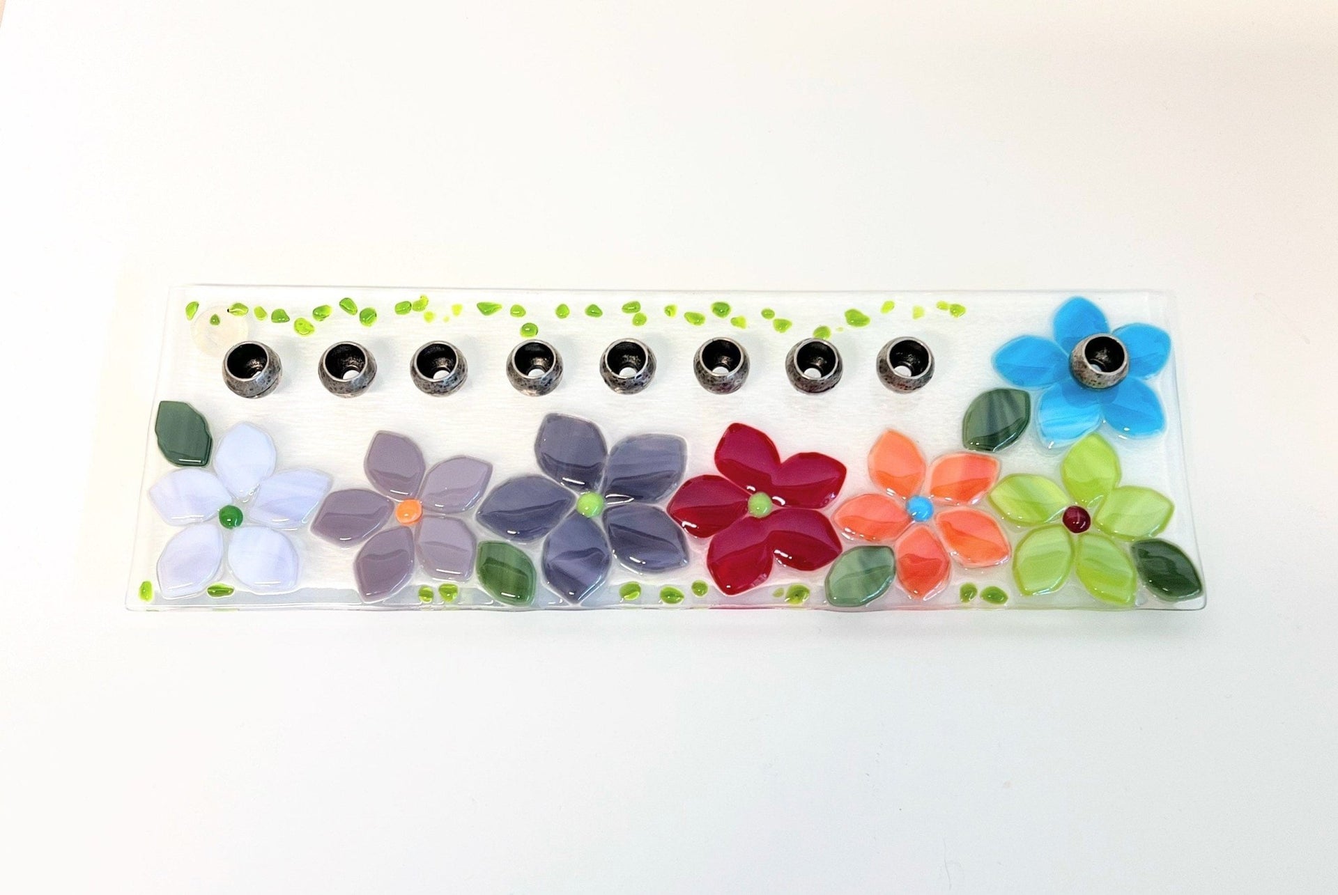Shevi B Glass Creations - Floral Fused Glass Menorah - ModernTribe