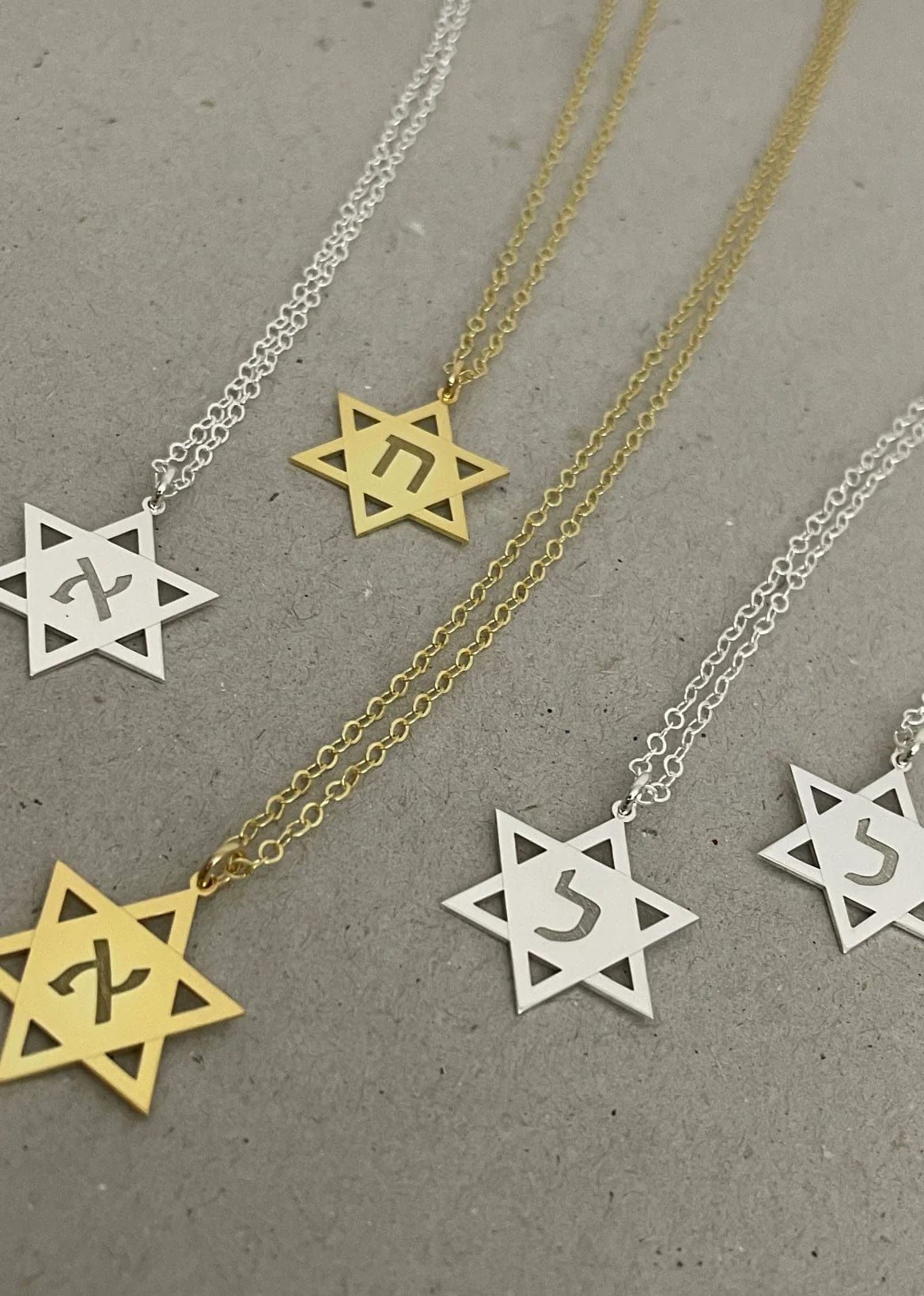 Miriam Merenfeld Jewelry Necklaces Mijael Star of David Necklace with Engraved Hebrew Initial - (Sterling Silver, Gold-Plated or Two-Tone)