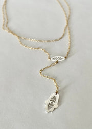 Miriam Merenfeld Jewelry Necklaces Steph Eye and Hamsa Lariat - (Sterling Silver, Gold-Plated or Two-Tone)