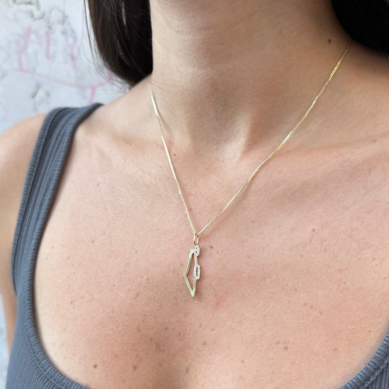 HOTCROWN - Israel Frame Necklace with Diamonds on the Sea Line - 14k Yellow, Rose or White Gold - ModernTribe