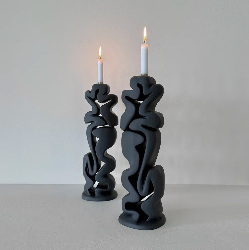Black Emperador Shabbat Candlesticks by Hannah Polskin