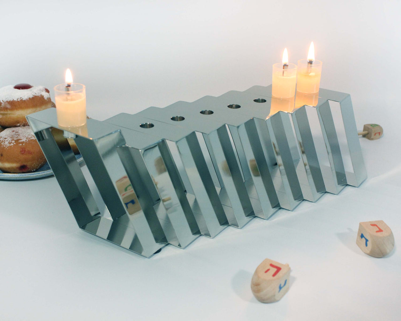 Mickala Design - Modern Silver Coated Menorah - Oil or Wax Candles - ModernTribe