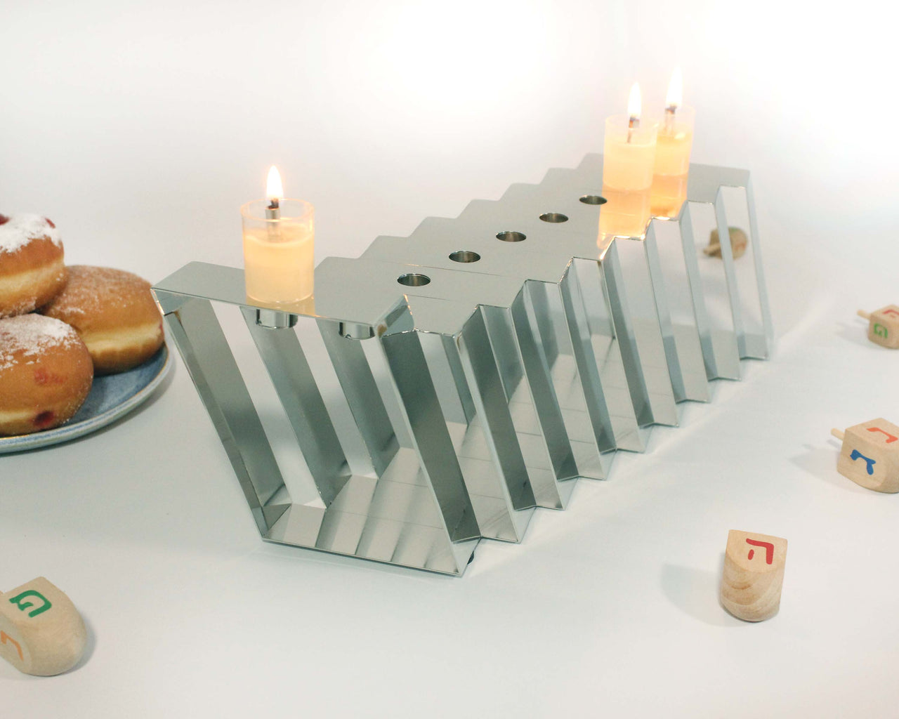 Mickala Design - Modern Silver Coated Menorah - Oil or Wax Candles - ModernTribe