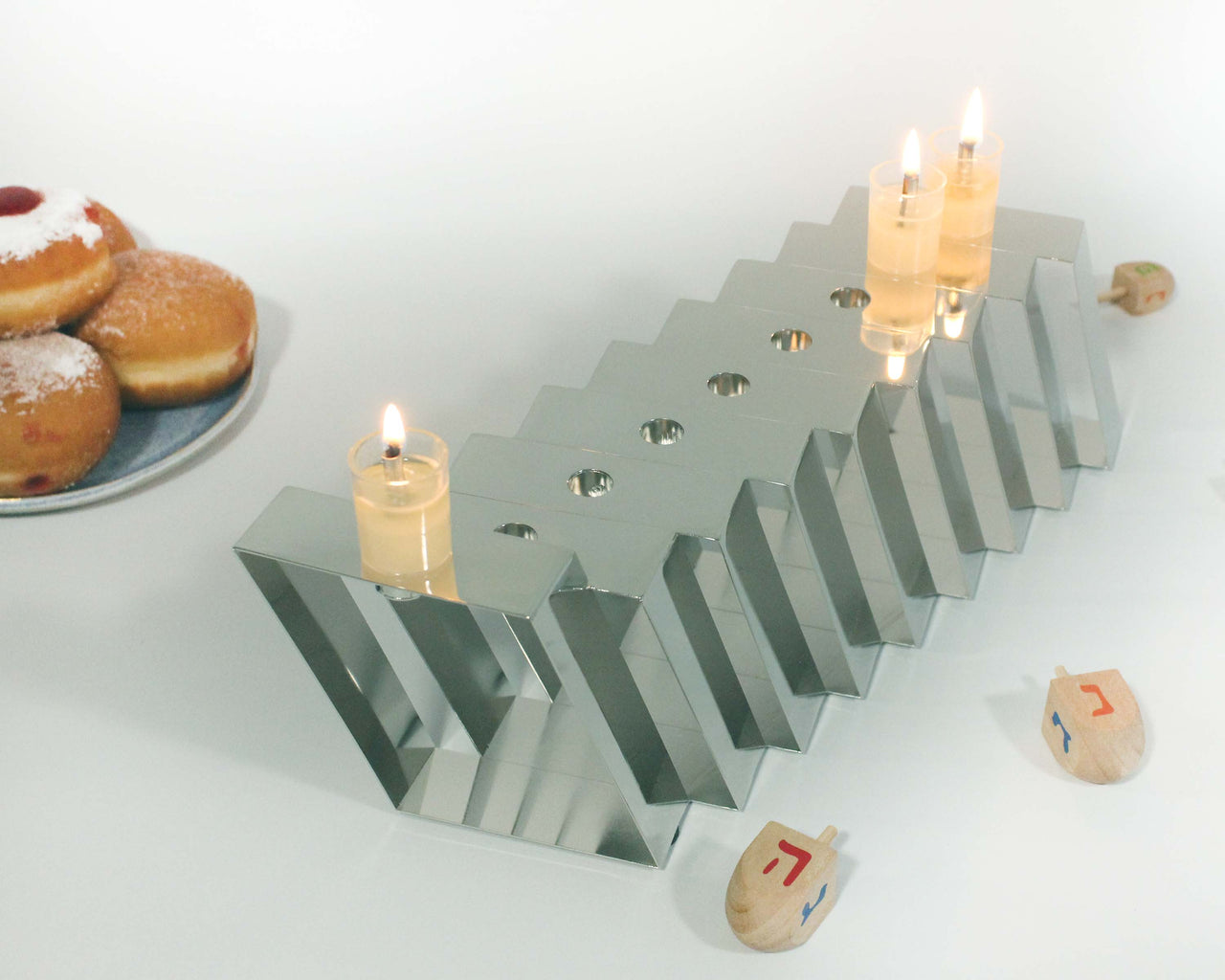 Mickala Design - Modern Silver Coated Menorah - Oil or Wax Candles - ModernTribe