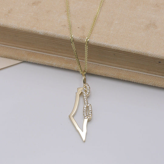 Israel Frame Necklace with Diamonds on the Sea Line - 14k Yellow, Rose or White Gold