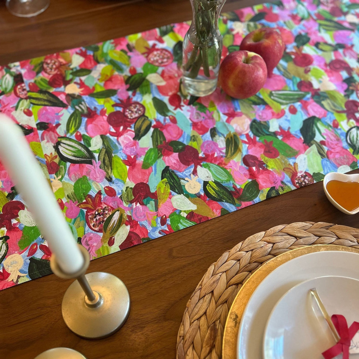 Arielle Zorger Designs - Red Pomegranates Rosh Hashanah Table Runner - ModernTribe