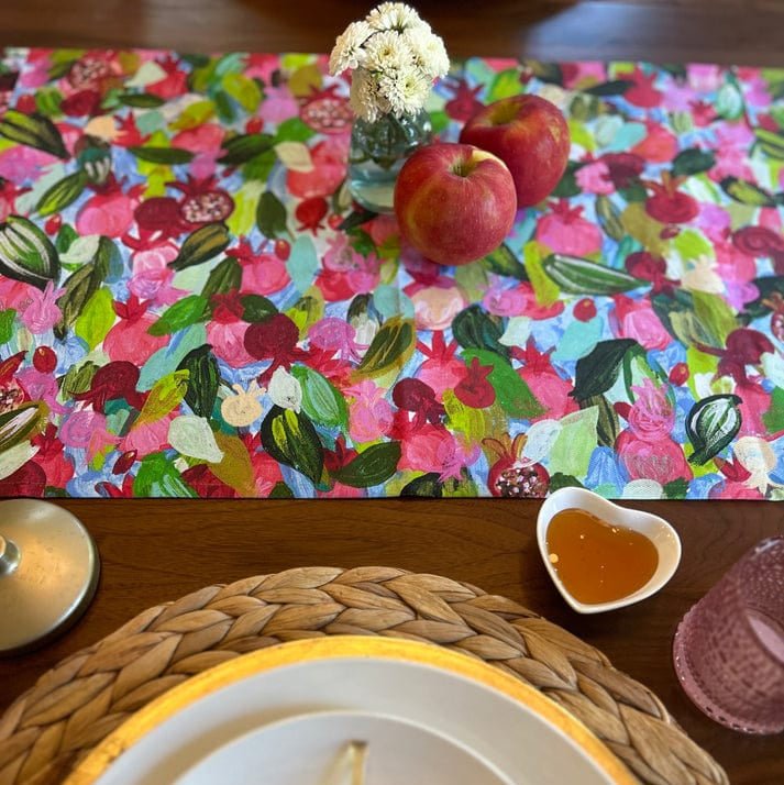 Arielle Zorger Designs - Red Pomegranates Rosh Hashanah Table Runner - ModernTribe