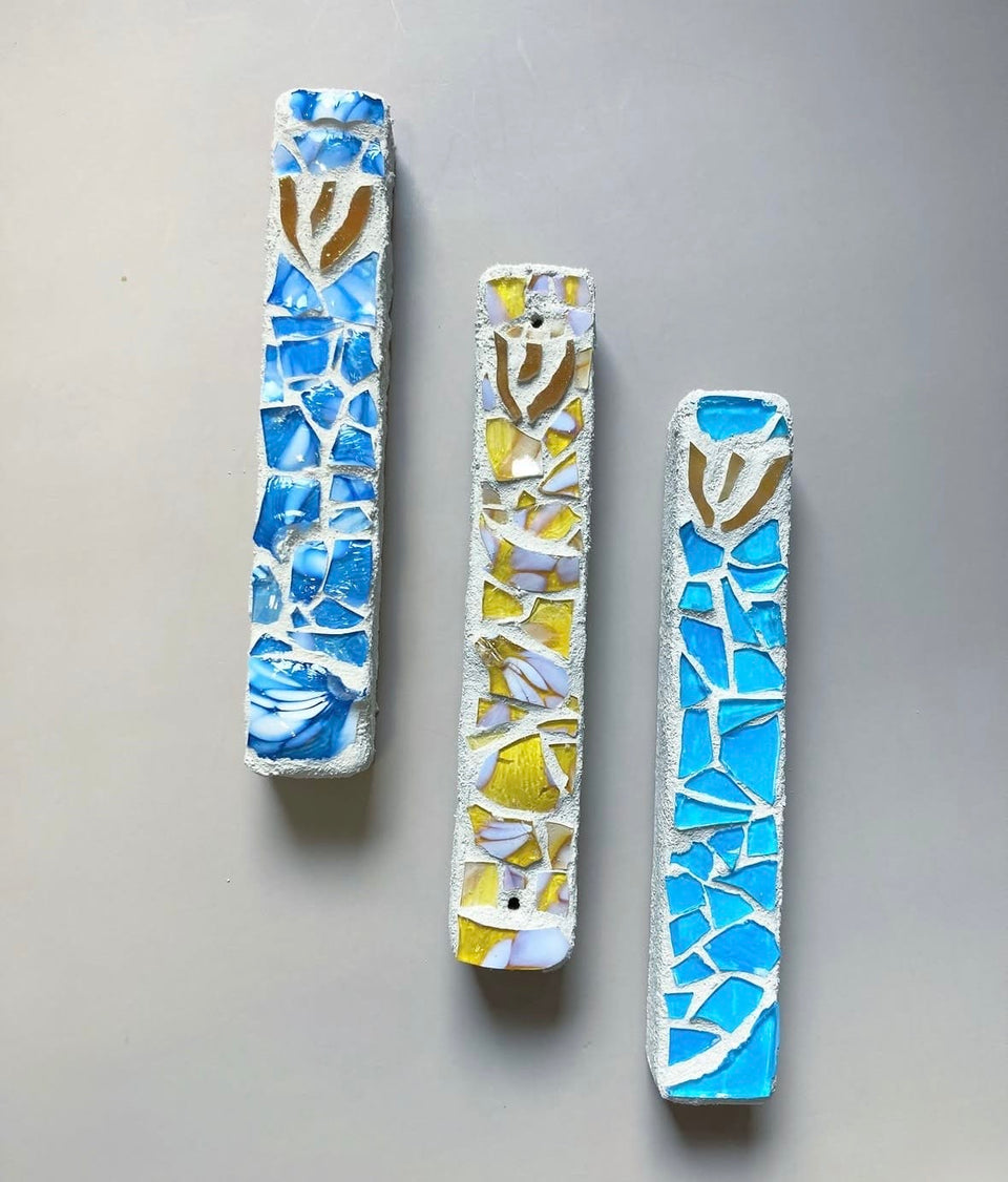 HamsaMade Mezuzahs Smash Glass Mosaic Mezuzah Case by HamsaMade