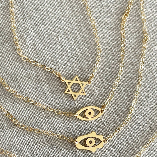 Star of David, Hamsa or Evil Eye Charm Necklace by Miriam Merenfeld - (Sterling Silver, Two-Tone or Gold-Plated)
