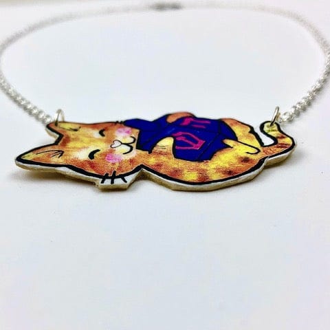 Amelia's Art-ifacts Necklace Cat and Dreidel Hanukkah Necklace