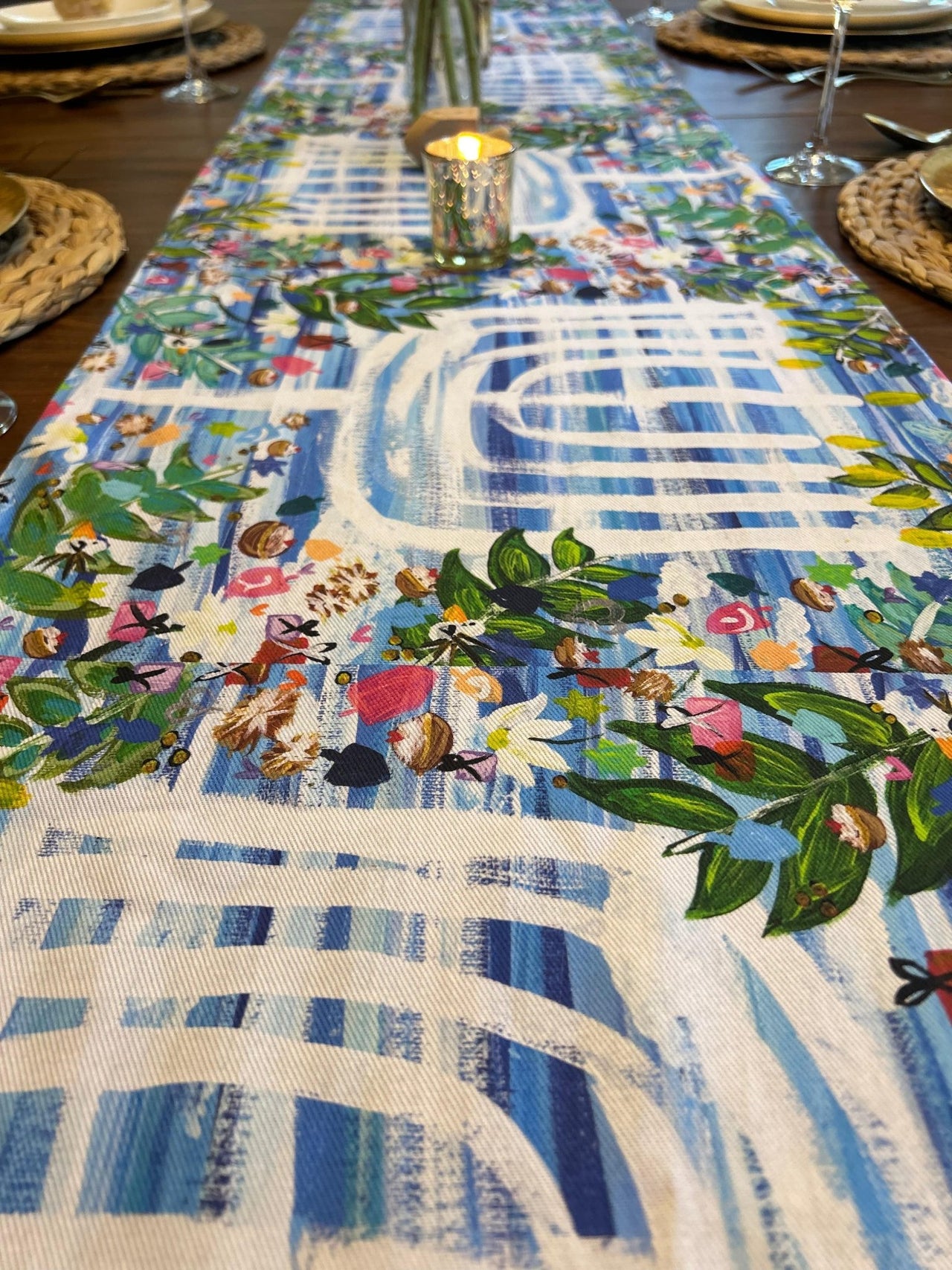 Arielle Zorger Designs - Hanukkah Garden Menorah Table Runner - ModernTribe
