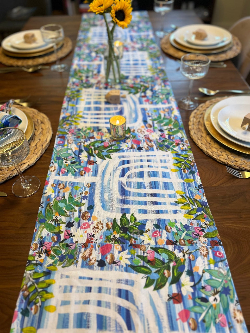 Arielle Zorger Designs - Hanukkah Garden Menorah Table Runner - ModernTribe