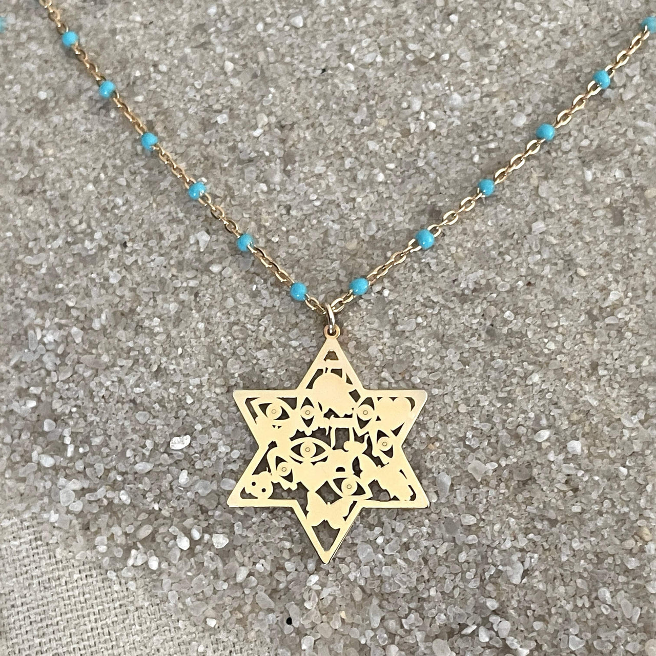 Miriam Merenfeld Jewelry - Mia Turquoise Good Luck Gold - Plated Necklace by Miriam Merenfeld - (Star of David or Heart) - ModernTribe