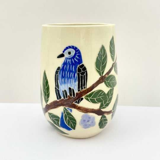 Blue Bird Porcelain Kiddush Cup by Goodstein Ceramics