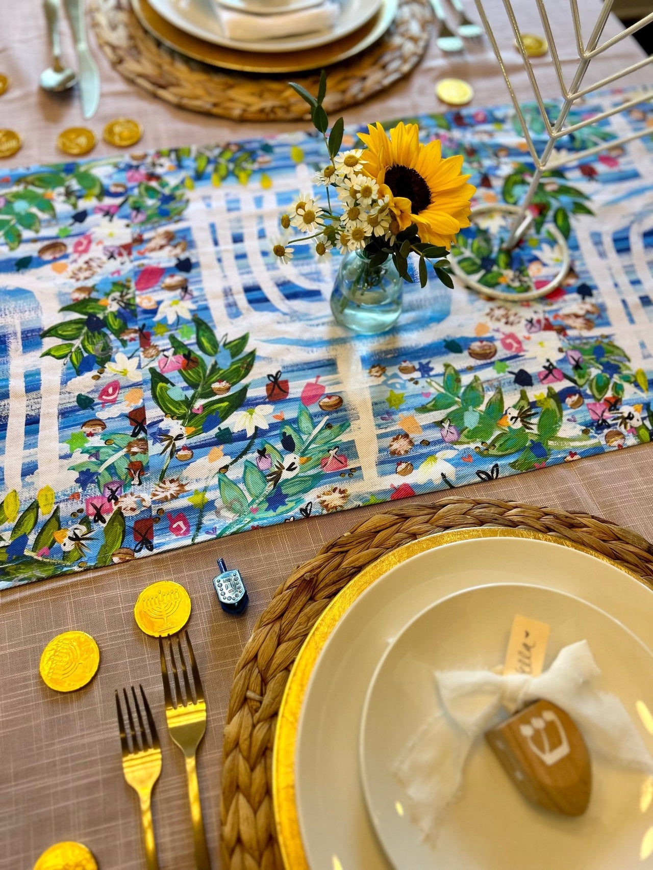Arielle Zorger Designs - Hanukkah Garden Menorah Table Runner - ModernTribe