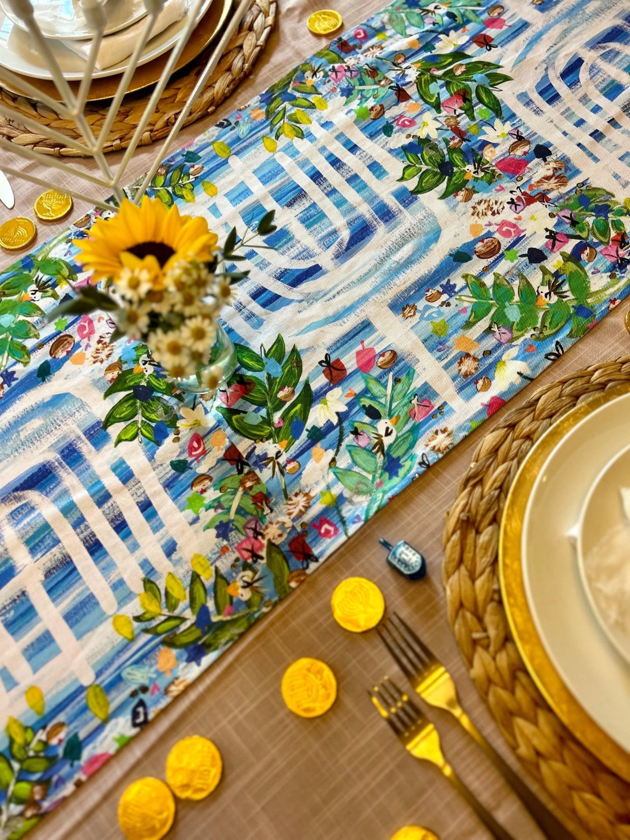 Arielle Zorger Designs - Hanukkah Garden Menorah Table Runner - ModernTribe