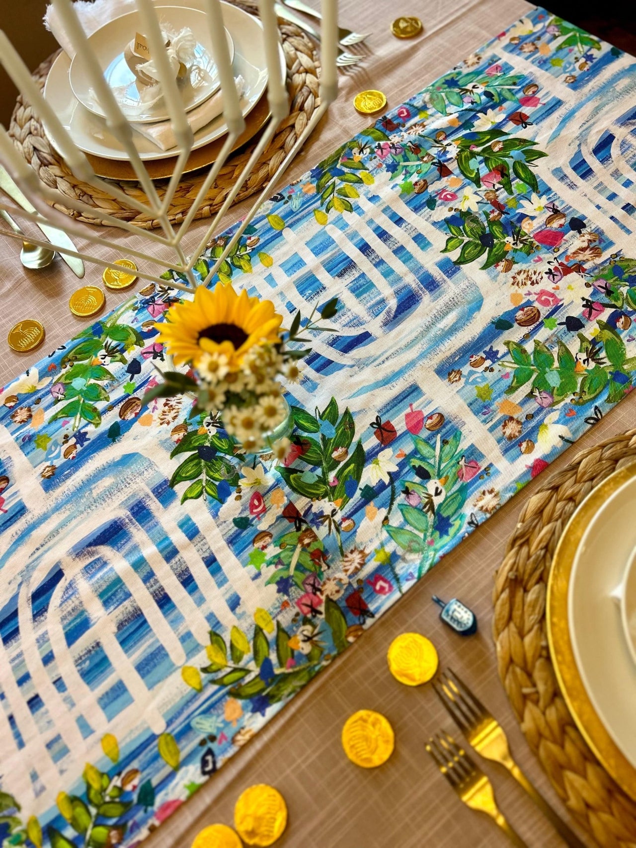 Arielle Zorger Designs - Hanukkah Garden Menorah Table Runner - ModernTribe