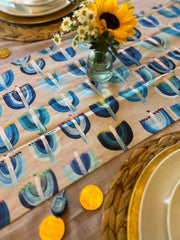 Arielle Zorger Designs - Blue Menorah and Hearts Table Runner - ModernTribe