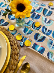 Arielle Zorger Designs - Blue Menorah and Hearts Table Runner - ModernTribe