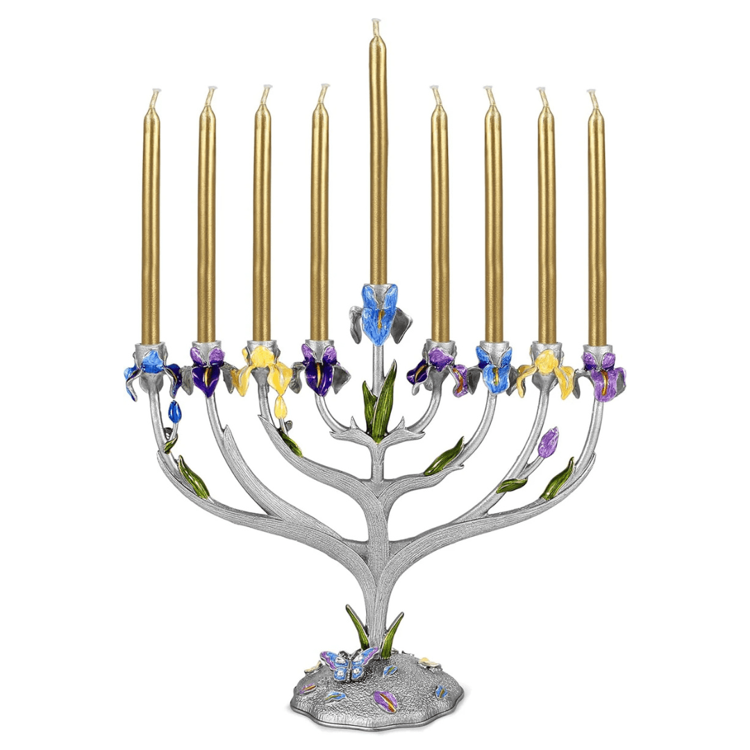 Aviv Judaica Menorahs Iris Flower Jeweled Menorah