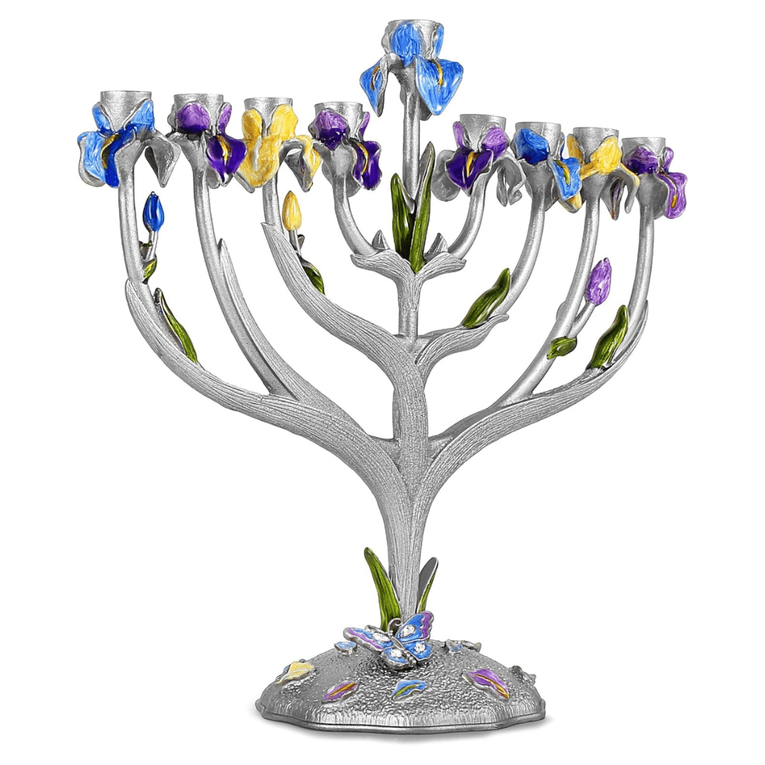 Aviv Judaica Menorahs Iris Flower Jeweled Menorah
