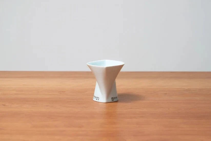 Green Judaica - Handmade Soft Blue Porcelain and Platinum Washing Cup - ModernTribe