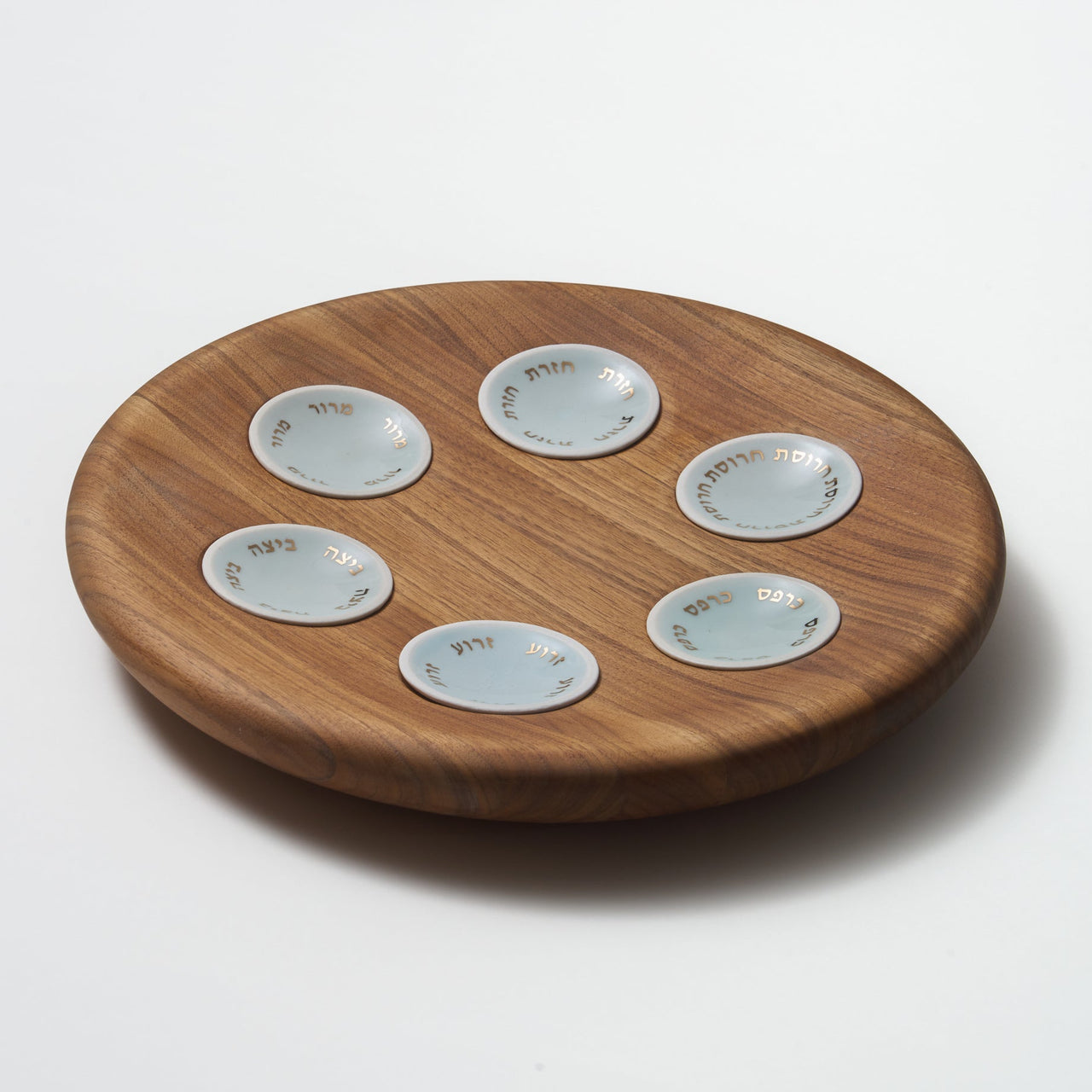 Green Judaica - Handmade Walnut, Porcelain and 24k Gold Seder Plate - ModernTribe