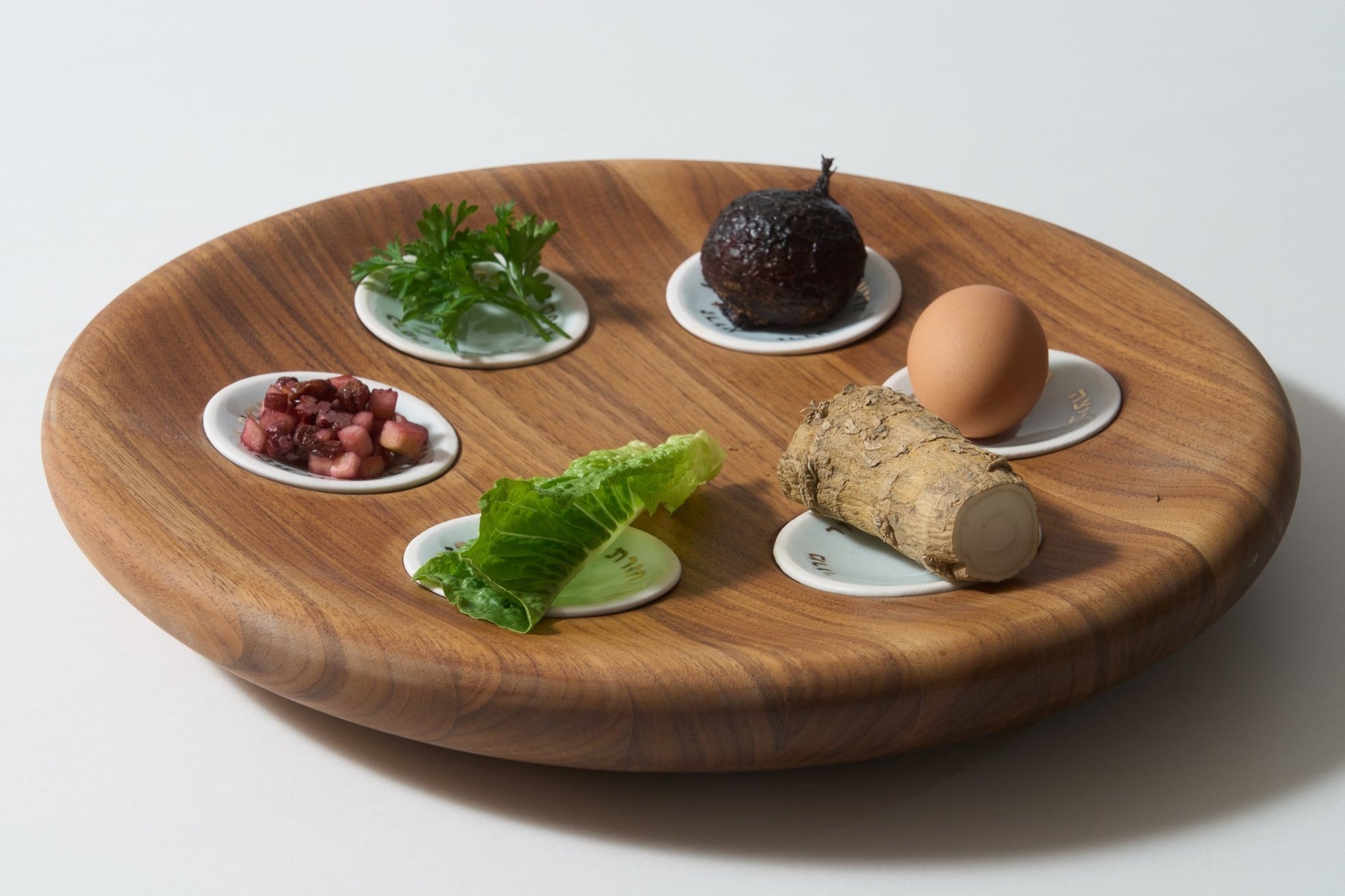 Green Judaica - Handmade Walnut, Porcelain and 24k Gold Seder Plate - ModernTribe