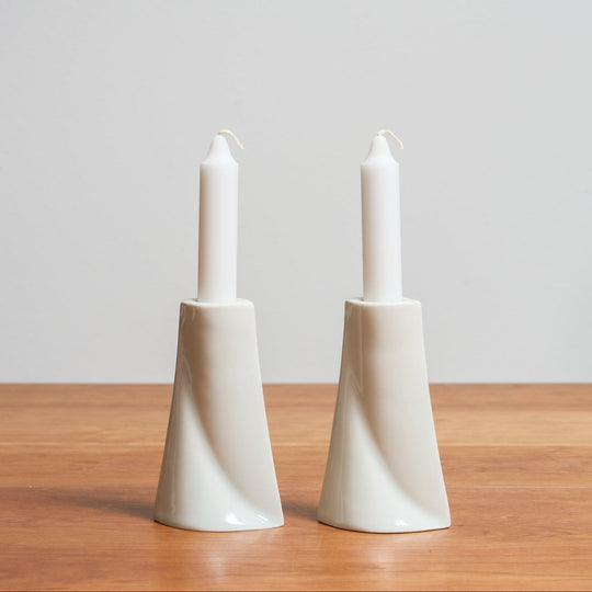 Handmade Soft Blue Short Porcelain Shabbat Candlesticks Set