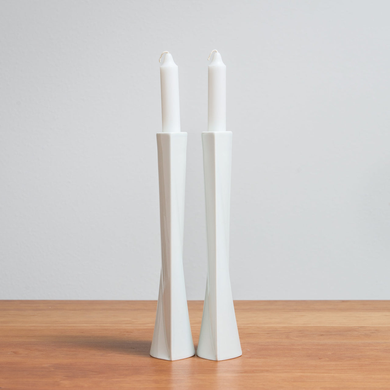 Green Judaica - Handmade Tall Soft Blue Porcelain Shabbat Candlesticks Set - ModernTribe