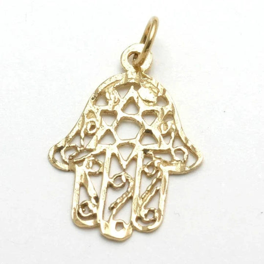 14k Yellow Gold Hamsa Star of David Necklace