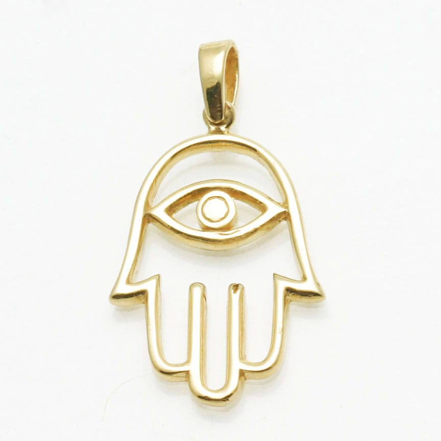 Bareket Jewelry Necklaces No Chain Open Hamsa Evil Eye Necklace - 14k Yellow Gold