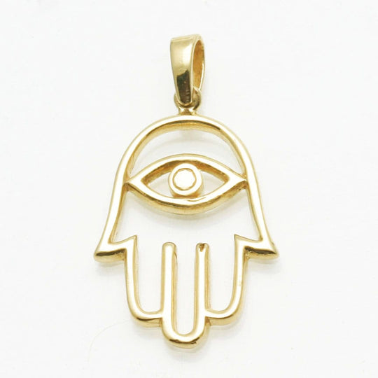 Open Hamsa Evil Eye Necklace - 14k Yellow Gold
