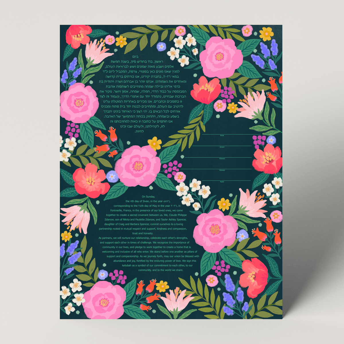 Tchotchke Judaica Ketubah Teal / Fill-in-the-Blank Blooms Ketubah