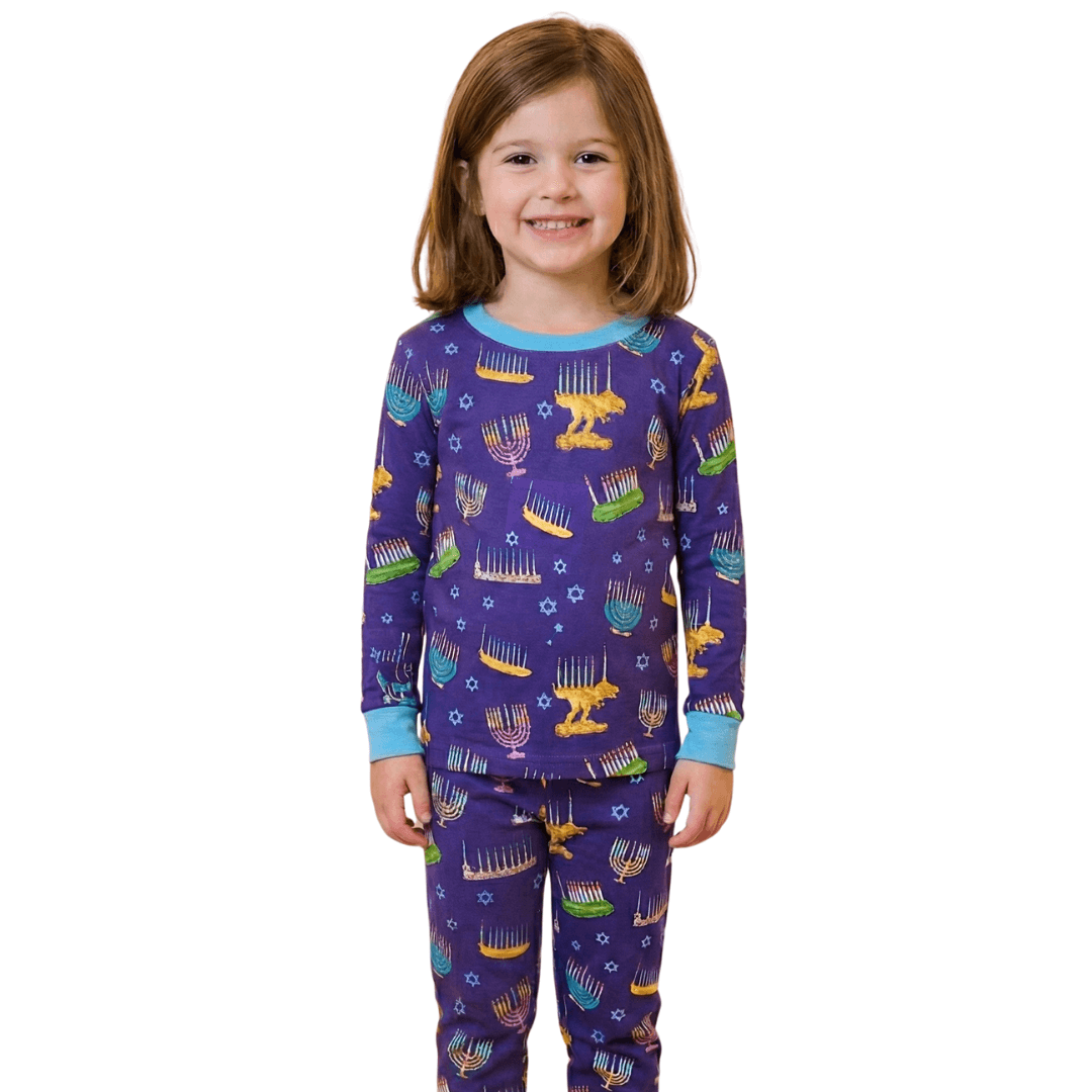 Amy Kritzer Becker - Hanukkah Many Menorahs Bamboo Pajamas - (Kids Unisex Sizes 2T - 14) - ModernTribe