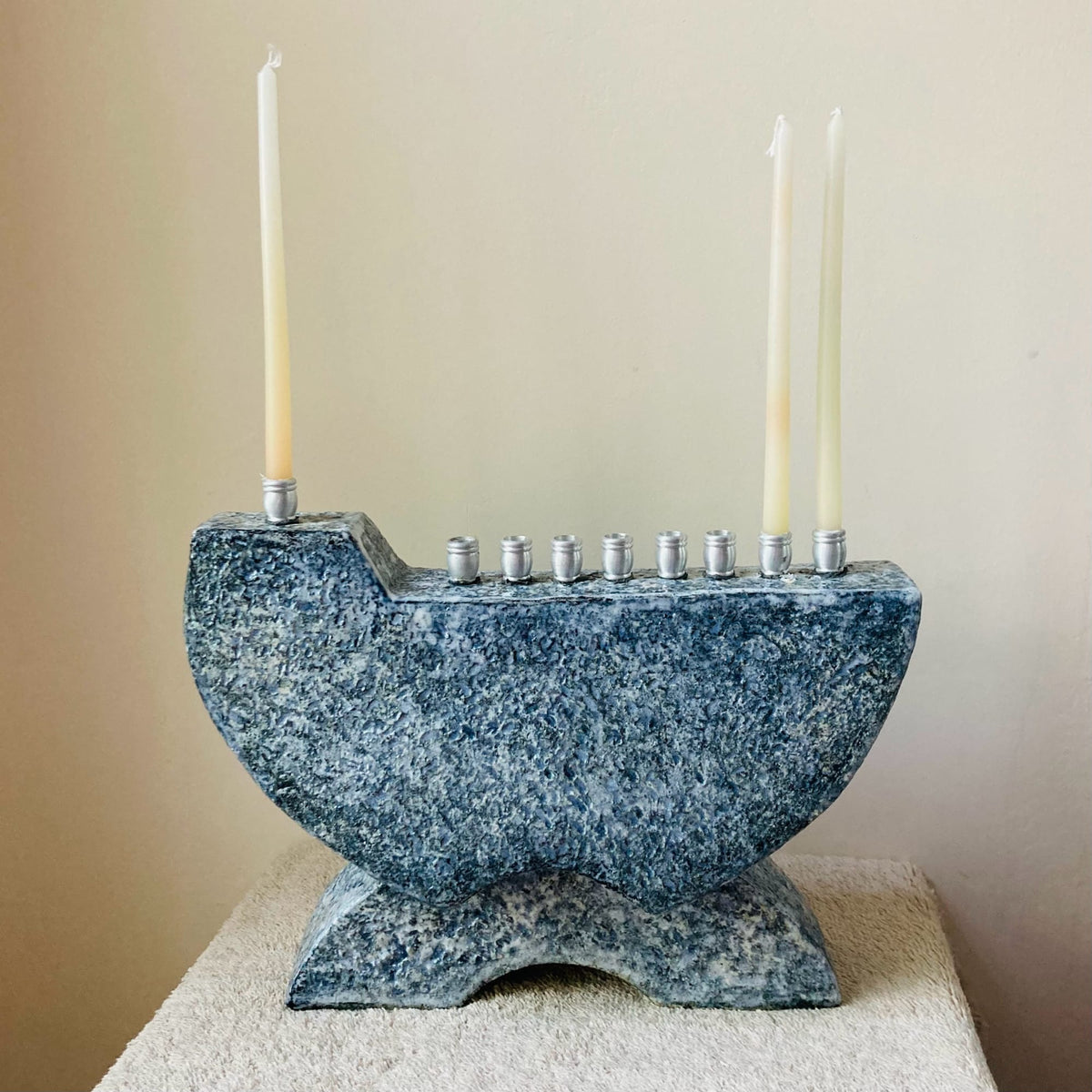 Black, White and Gray Textured Ceramic Menorah by Laura Kastin