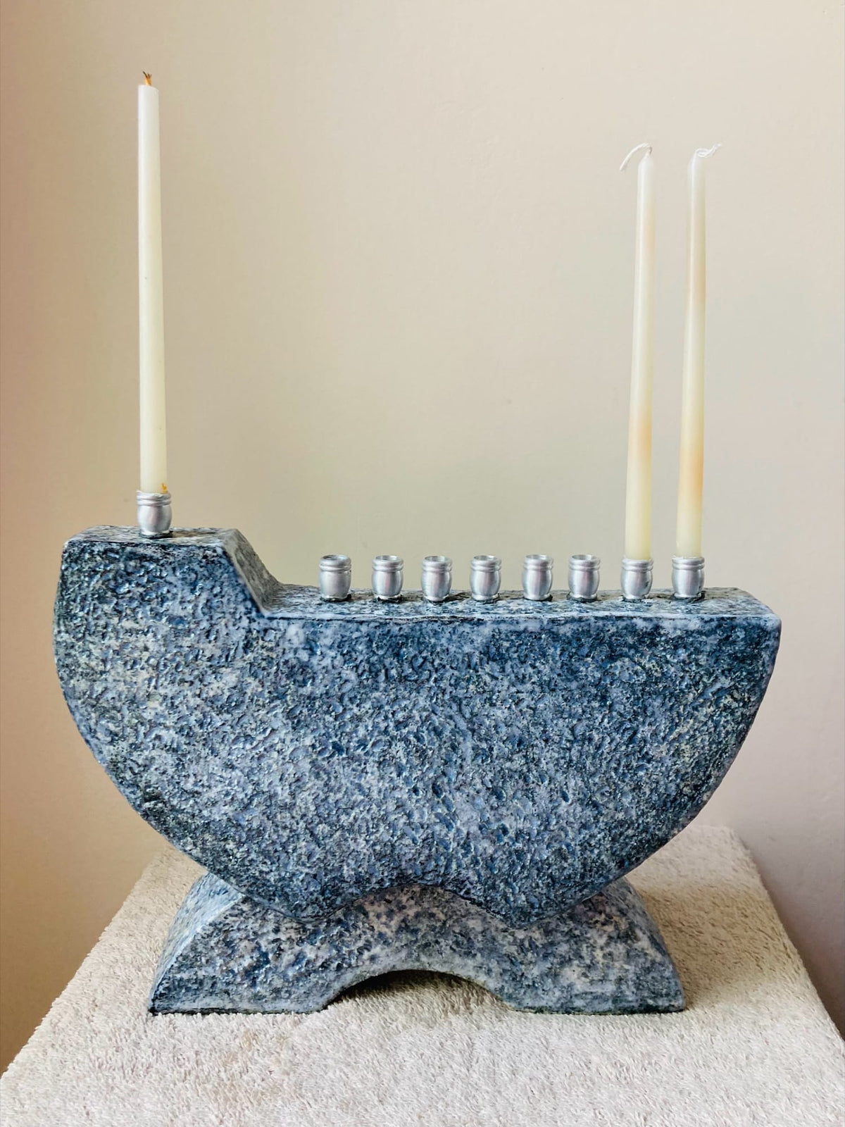 Black, White and Gray Textured Ceramic Menorah by Laura Kastin