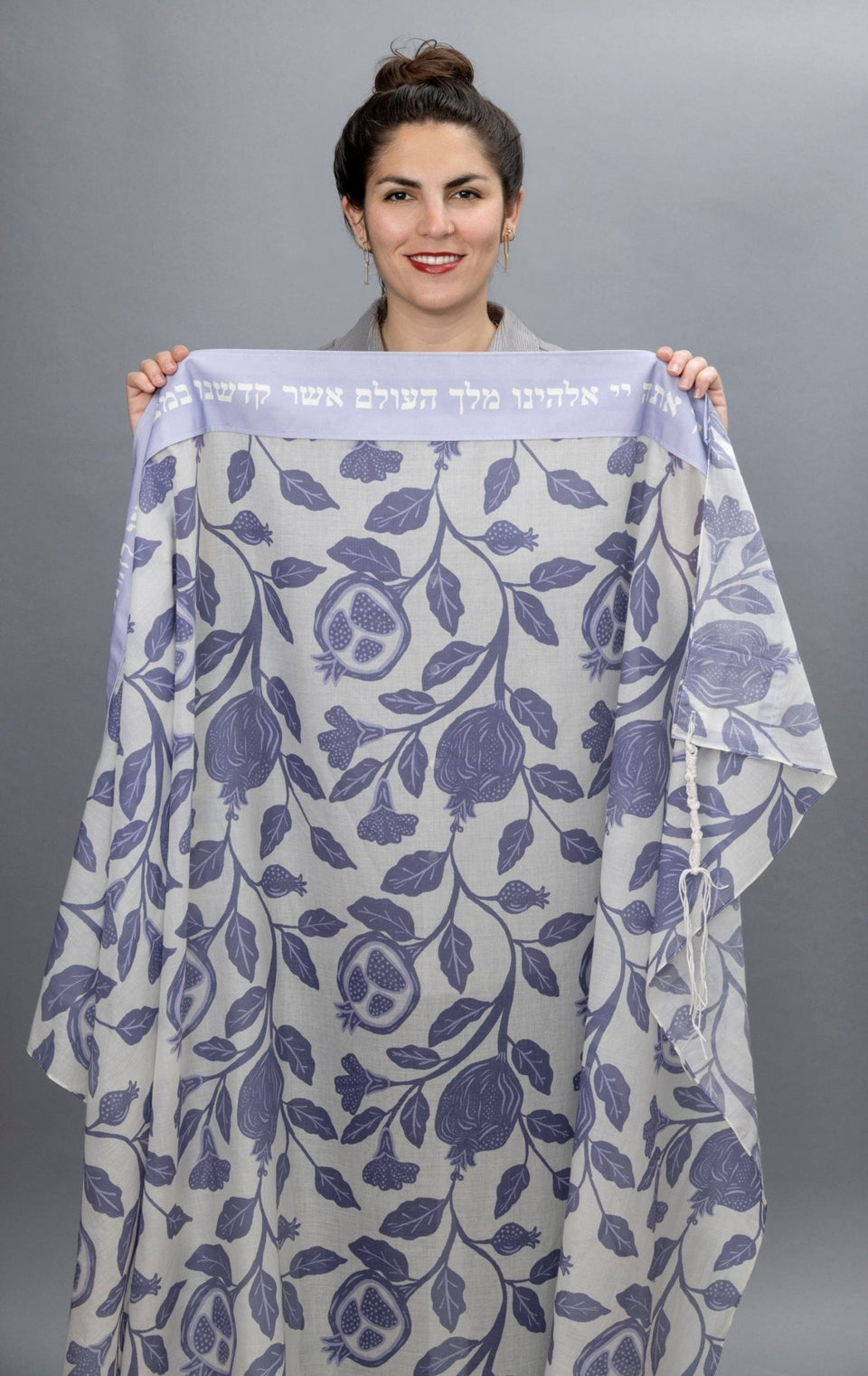 Elly Bovarnick Studios - Lavender and Blue Pomegranates on the Vine Cotton Tallit - ModernTribe