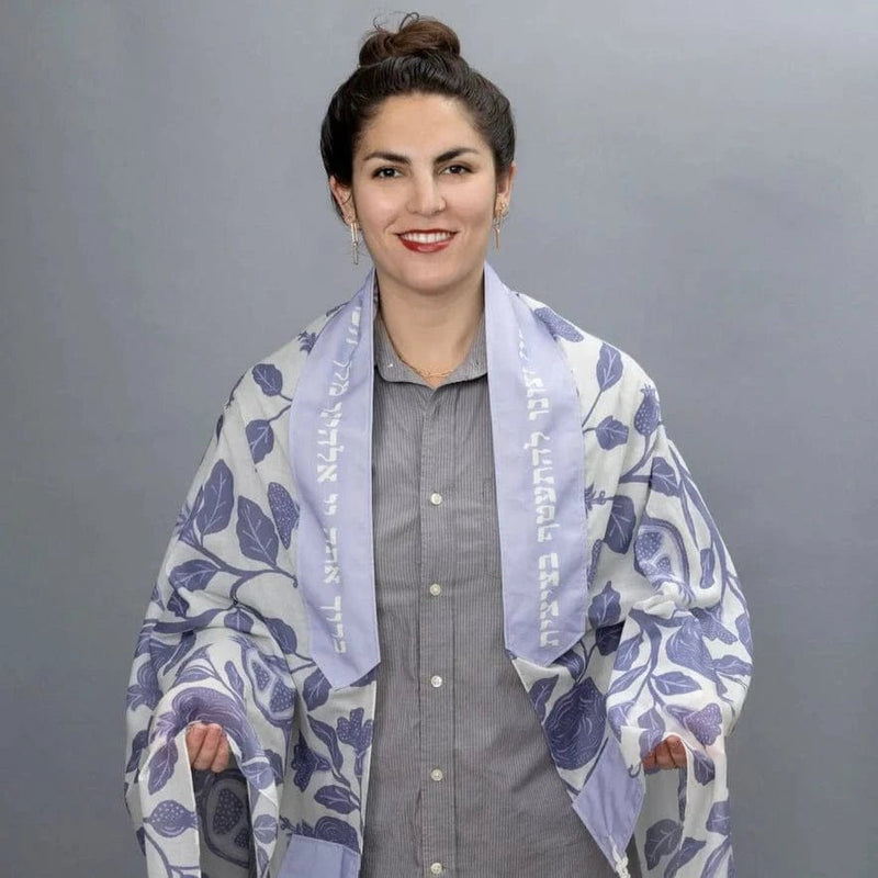 Elly Bovarnick Studios - Lavender and Blue Pomegranates on the Vine Cotton Tallit - ModernTribe