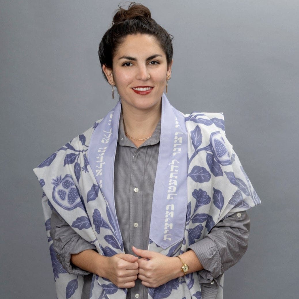 Elly Bovarnick Studios - Lavender and Blue Pomegranates on the Vine Cotton Tallit - ModernTribe