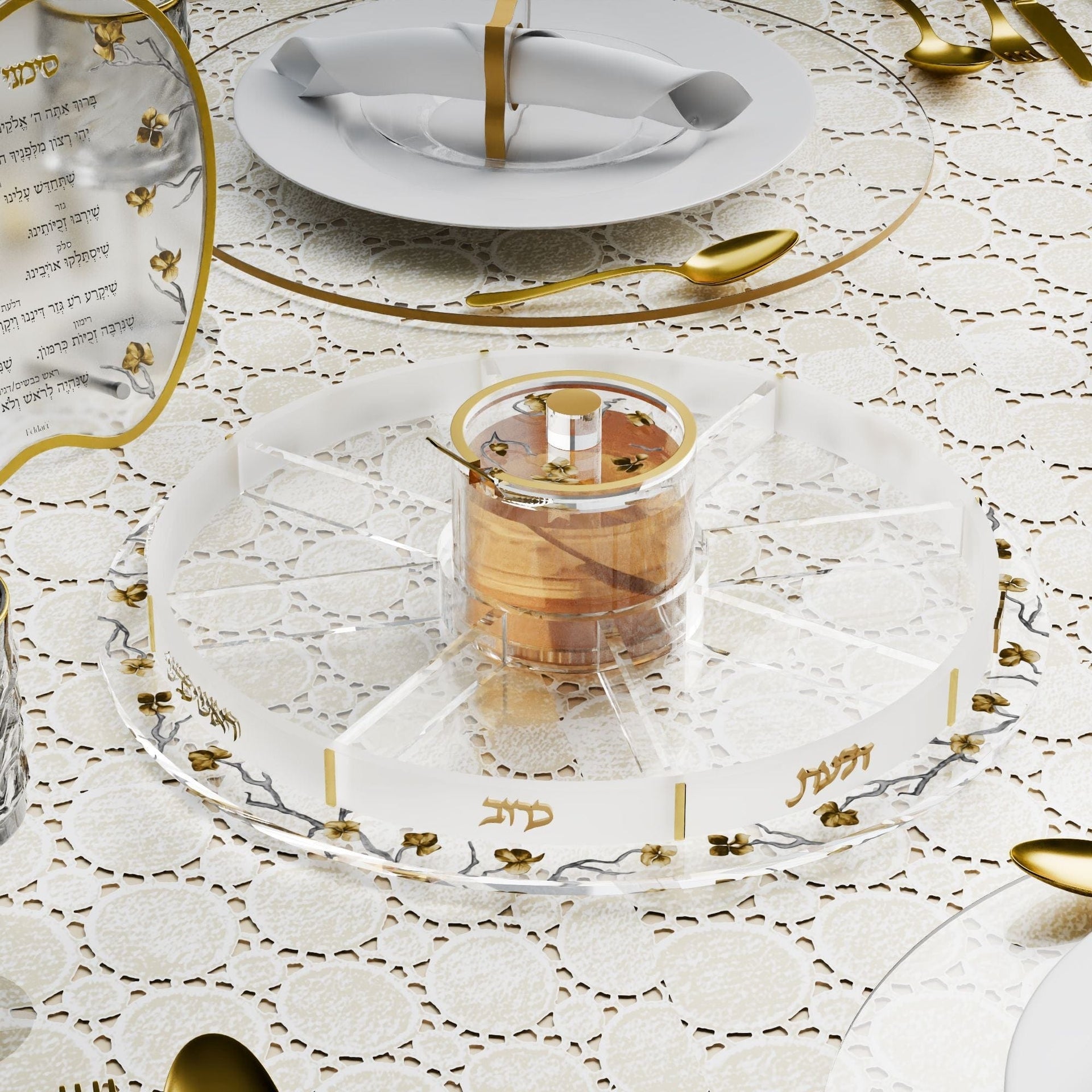 Feldart Napkins Golden Branch Simanim Tray