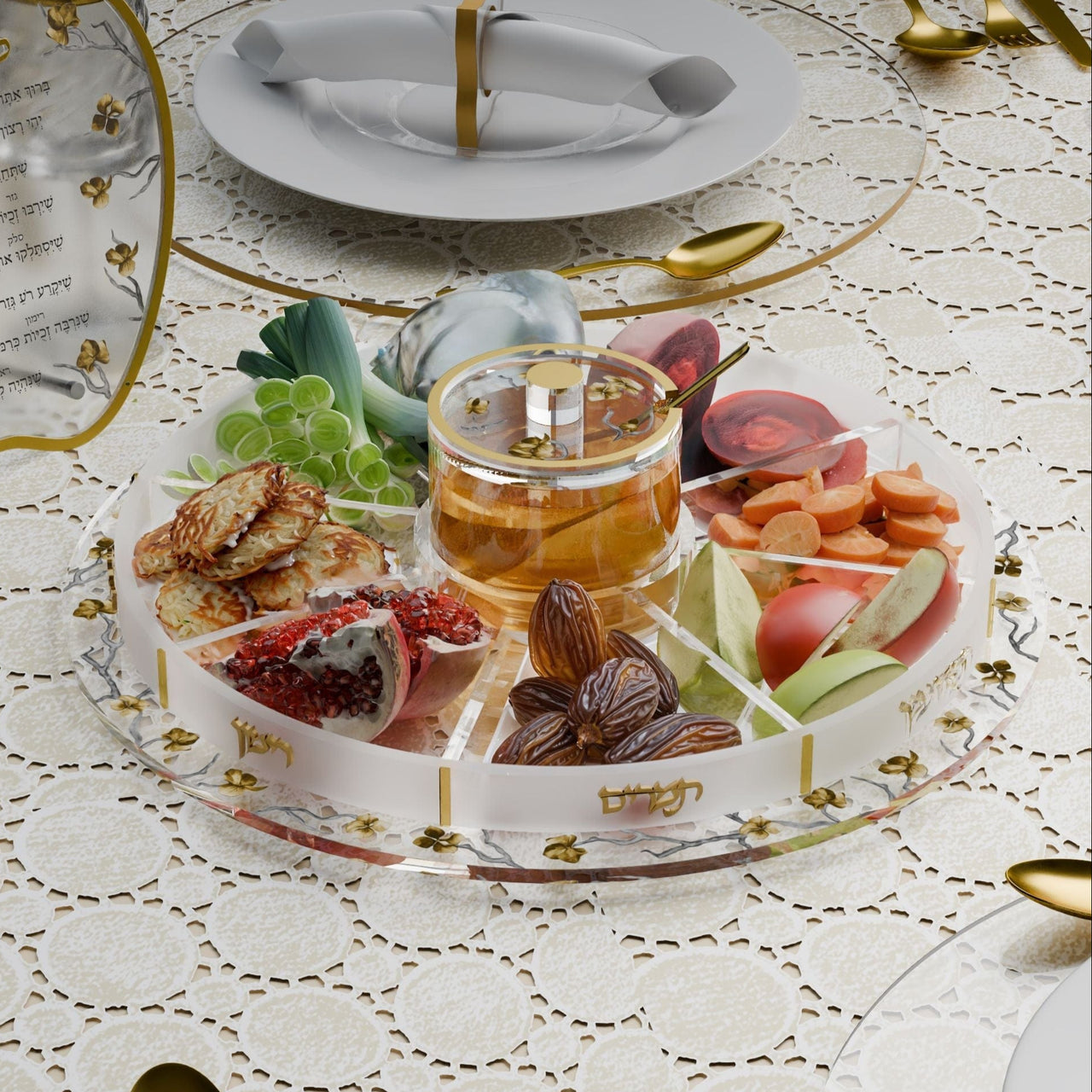 Feldart Napkins Golden Branch Simanim Tray